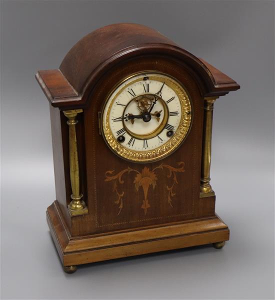 An American inlaid mantel clock height 32cm